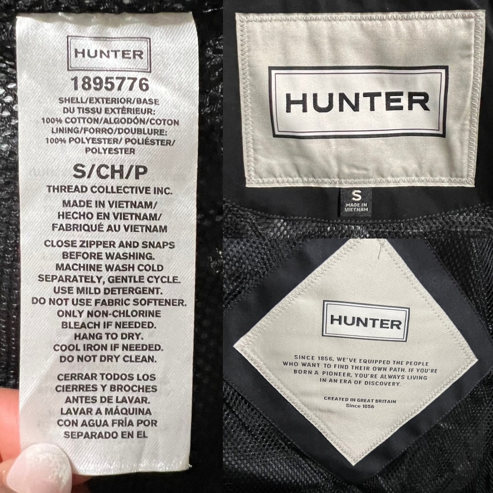 Hunter Womens Black Cotton Coat Hooded Rain Jacket Size S - Picture 12 of 12